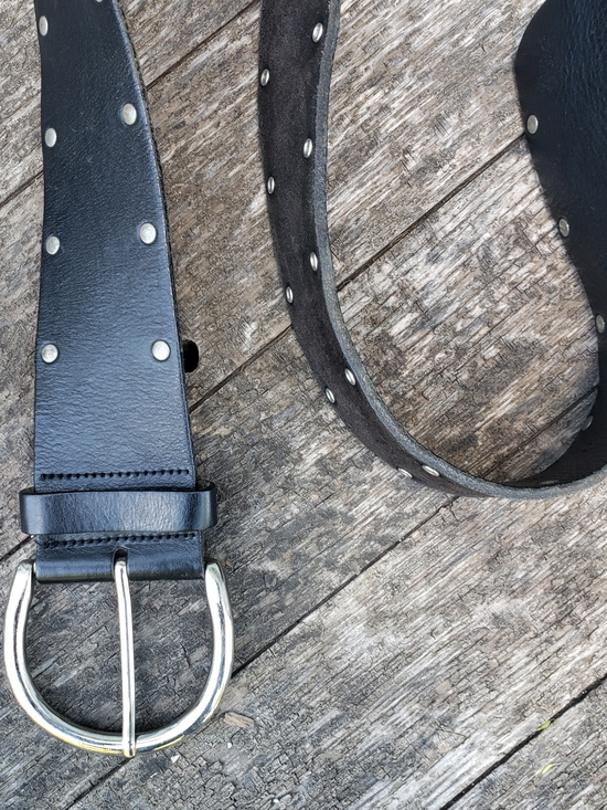 Holt Renfrew Accessories - Black Studded Women's Leather Belt with Silver Buckle